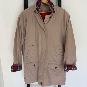 Vintage London Fog Tan Plaid Lined‎ Jacket Womens XL Full Zip Collar Pockets